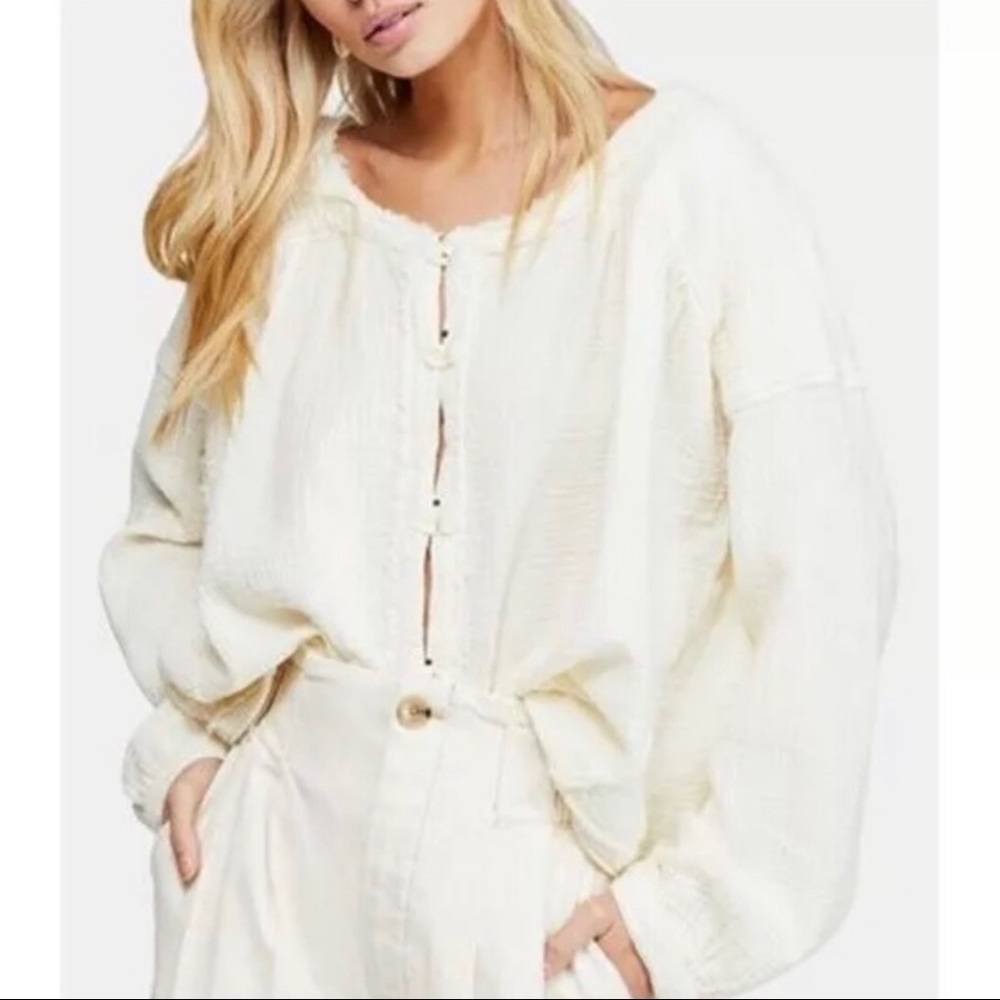 Free People Moving Mountains Ivory Tunic Top Sz M